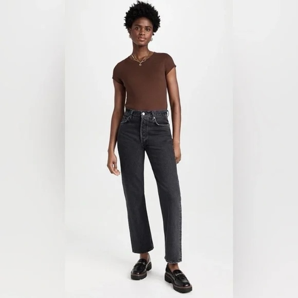 Agolde Straight Leg High-Rise Jeans in Washed Black